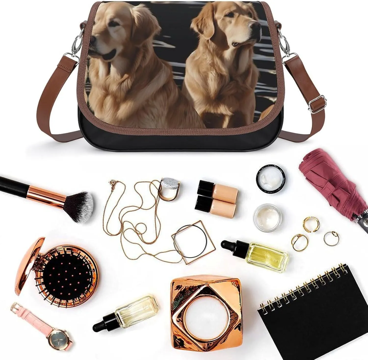 Golden Retrievers Crossbody Bags for Women,PU Leather Tote Bag for Women,Shoulder Bag Purse for Work Shopping Travel