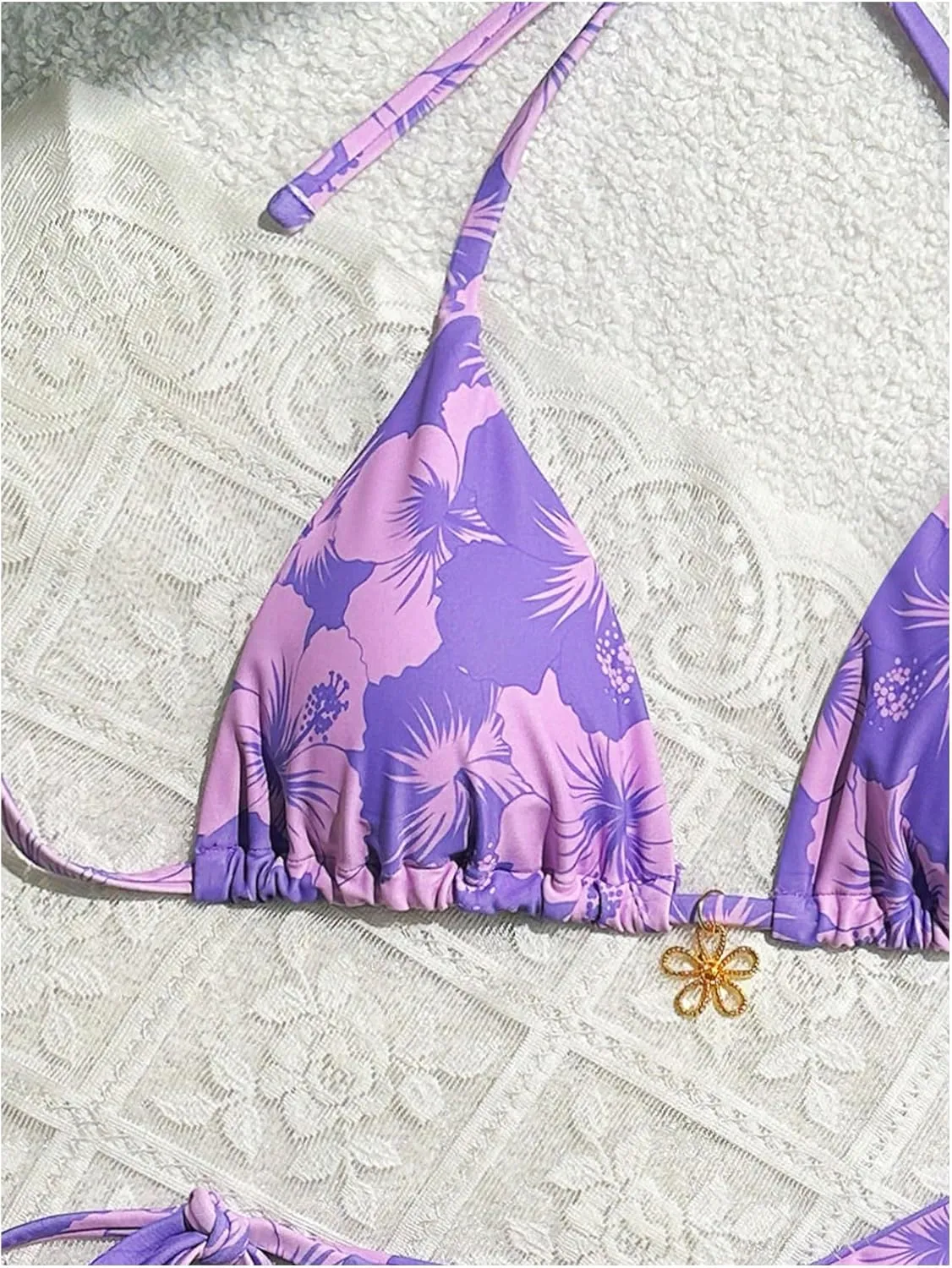 GORGLITTER Women's Floral Bow String Bikini Set Triangle Halter Swimsuit High Cut Summer Bathing Suit Swimwear 2025