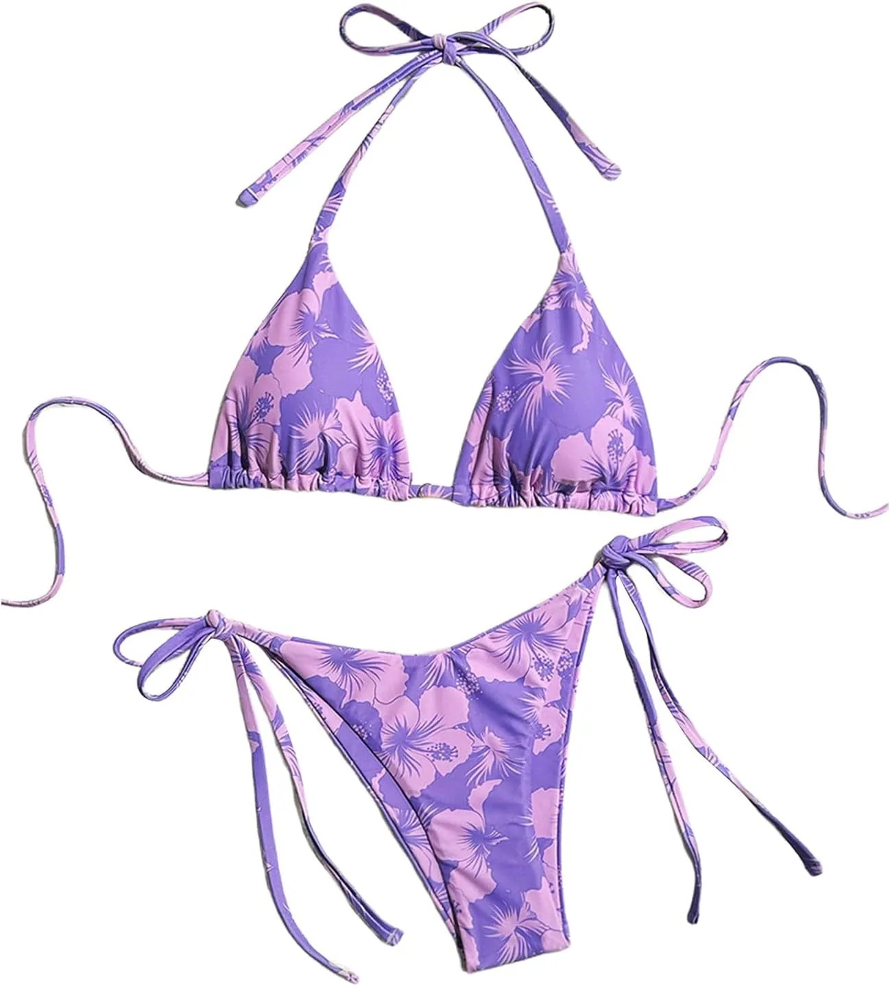 GORGLITTER Women's Floral Bow String Bikini Set Triangle Halter Swimsuit High Cut Summer Bathing Suit Swimwear 2025