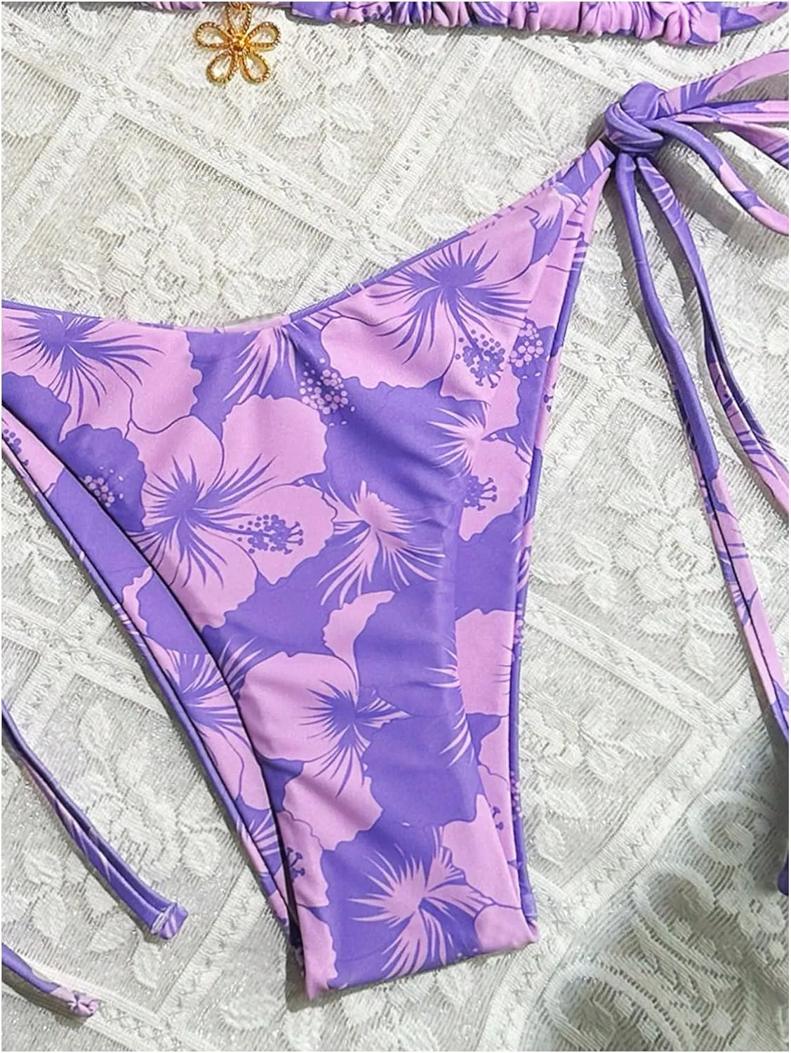 GORGLITTER Women's Floral Bow String Bikini Set Triangle Halter Swimsuit High Cut Summer Bathing Suit Swimwear 2025