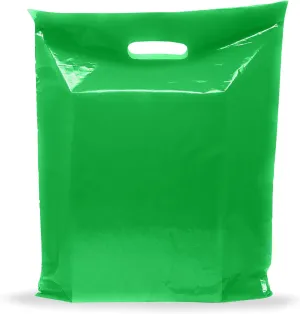 Green Merchandise Plastic Shopping Bags - 200 Pack 9" x 12" with 1.5 mil Thick - Die Cut Handles - Perfect for Retail, Party Favors, Birthdays, Goodie Bags - Color Green - Recyclable