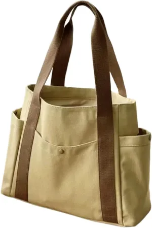 GRINKO Canvas Tote Bag for Women Large Totebag Shopping Work Bag Casual Shoulder Handbags with Zipper