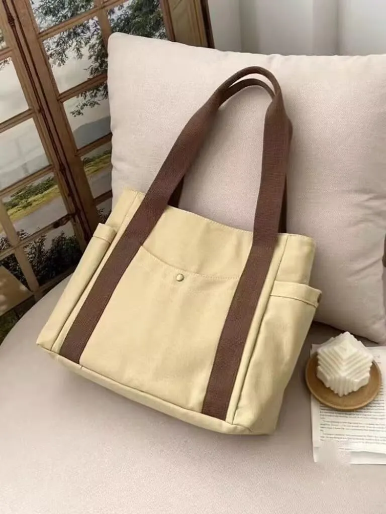 GRINKO Canvas Tote Bag for Women Large Totebag Shopping Work Bag Casual Shoulder Handbags with Zipper
