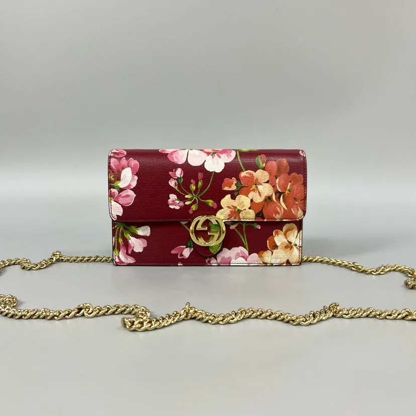 Gucci Flora Wallet on Chain in Red Leather - Preloved Designer Crossbody Bag