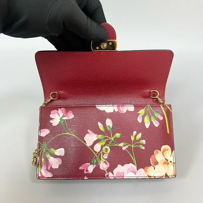 Gucci Flora Wallet on Chain in Red Leather - Preloved Designer Crossbody Bag