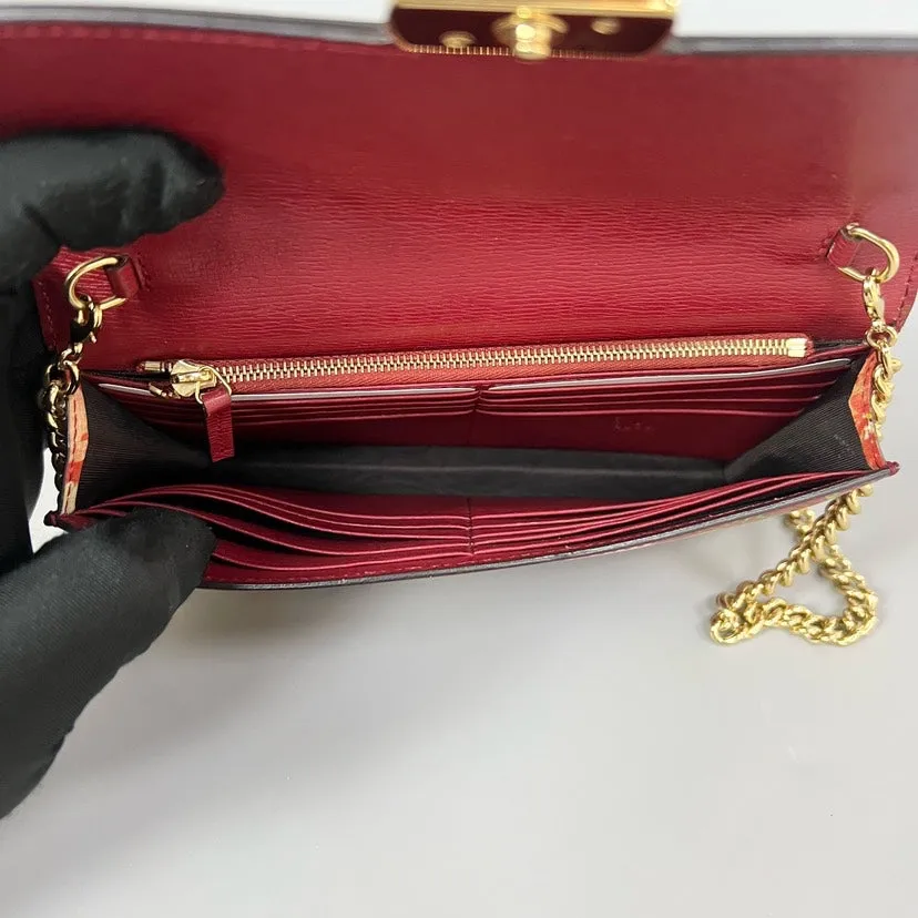 Gucci Flora Wallet on Chain in Red Leather - Preloved Designer Crossbody Bag