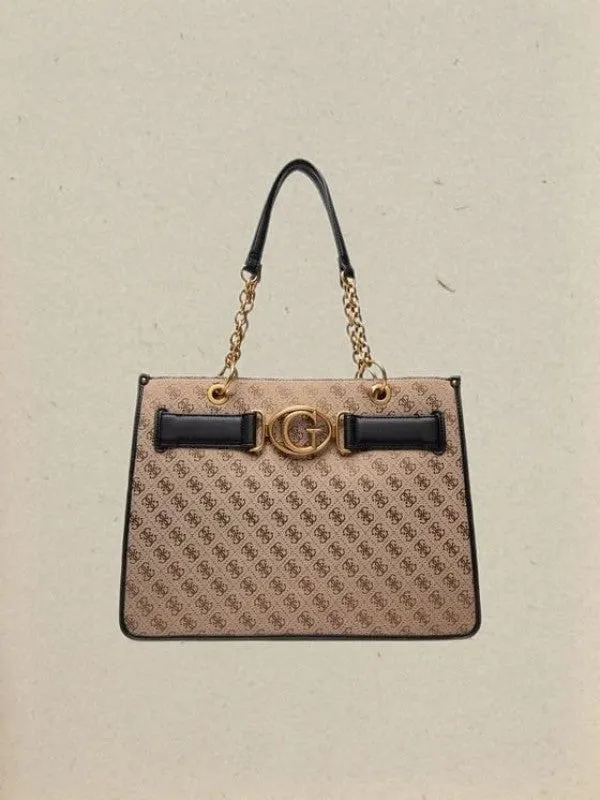 GUESS Aviana Tote Latte Black Handbags With Dust Bag