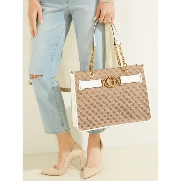 GUESS Aviana Tote Latte Black Handbags With Dust Bag