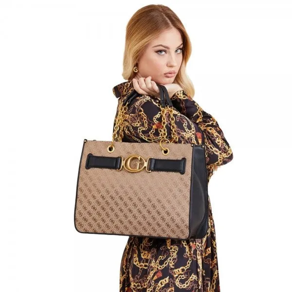 GUESS Aviana Tote Latte Black Handbags With Dust Bag