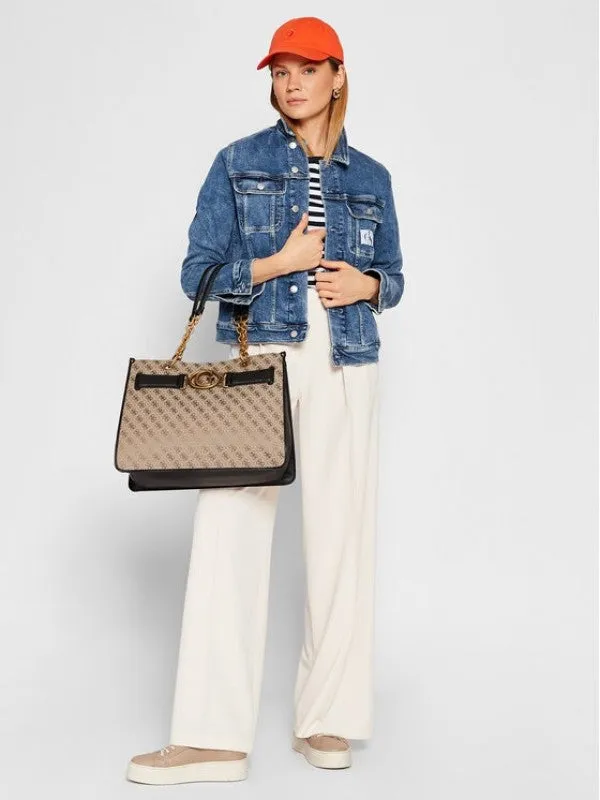 GUESS Aviana Tote Latte Black Handbags With Dust Bag