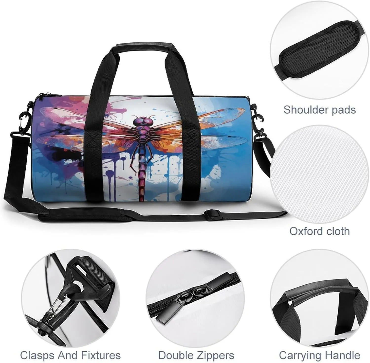 Gym Bag for Men Women Colorful Abstract Dragonfly Duffel Bag Overnight Bag with Compartment Gym Sackpac