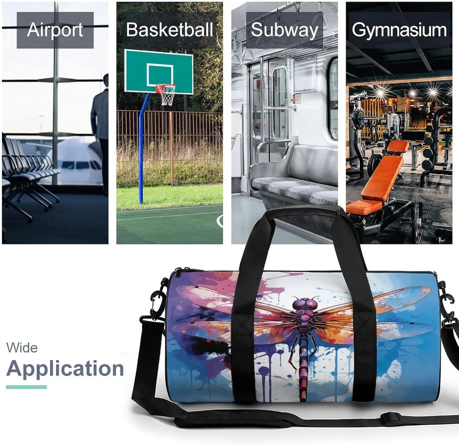 Gym Bag for Men Women Colorful Abstract Dragonfly Duffel Bag Overnight Bag with Compartment Gym Sackpac