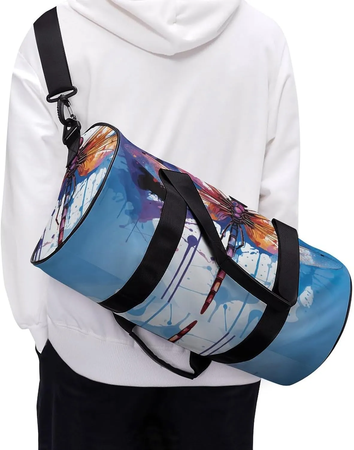 Gym Bag for Men Women Colorful Abstract Dragonfly Duffel Bag Overnight Bag with Compartment Gym Sackpac
