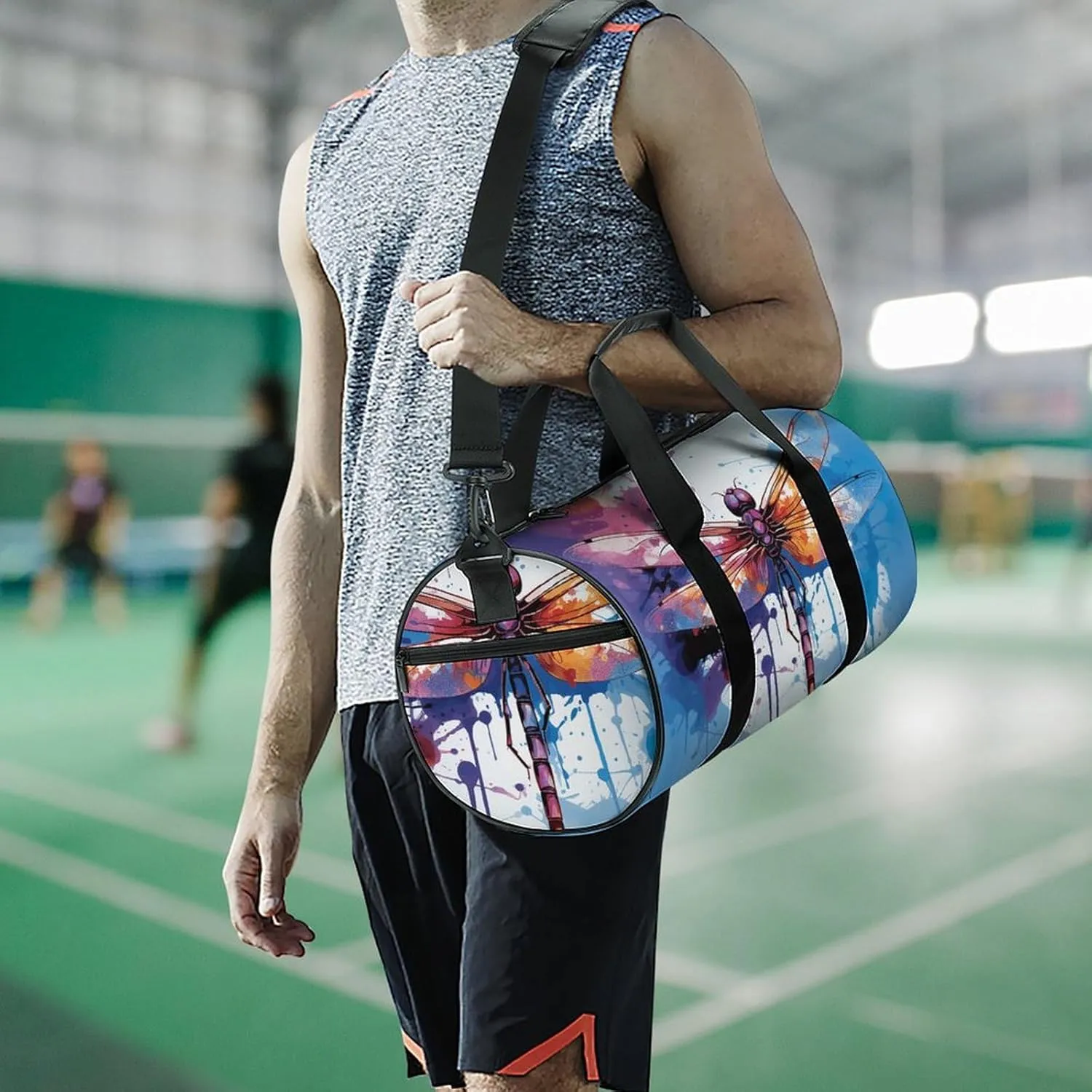 Gym Bag for Men Women Colorful Abstract Dragonfly Duffel Bag Overnight Bag with Compartment Gym Sackpac