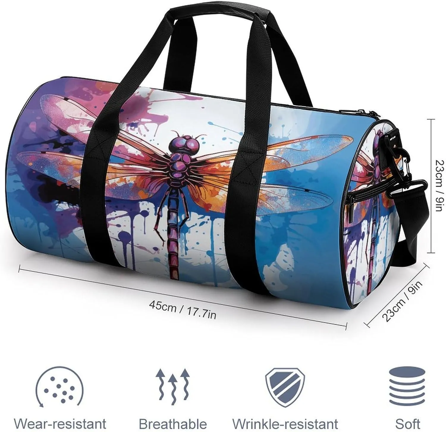 Gym Bag for Men Women Colorful Abstract Dragonfly Duffel Bag Overnight Bag with Compartment Gym Sackpac