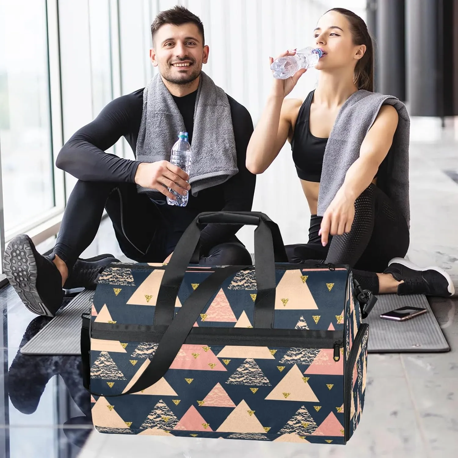 Gym Bag for Women Men Colorful Modern Abstract Travel Duffle Bag with Shoe Compartment Waterproof Sports Tote Bags Large Overnight Weekender Bags for Travel Swimming Gym Yoga Dance