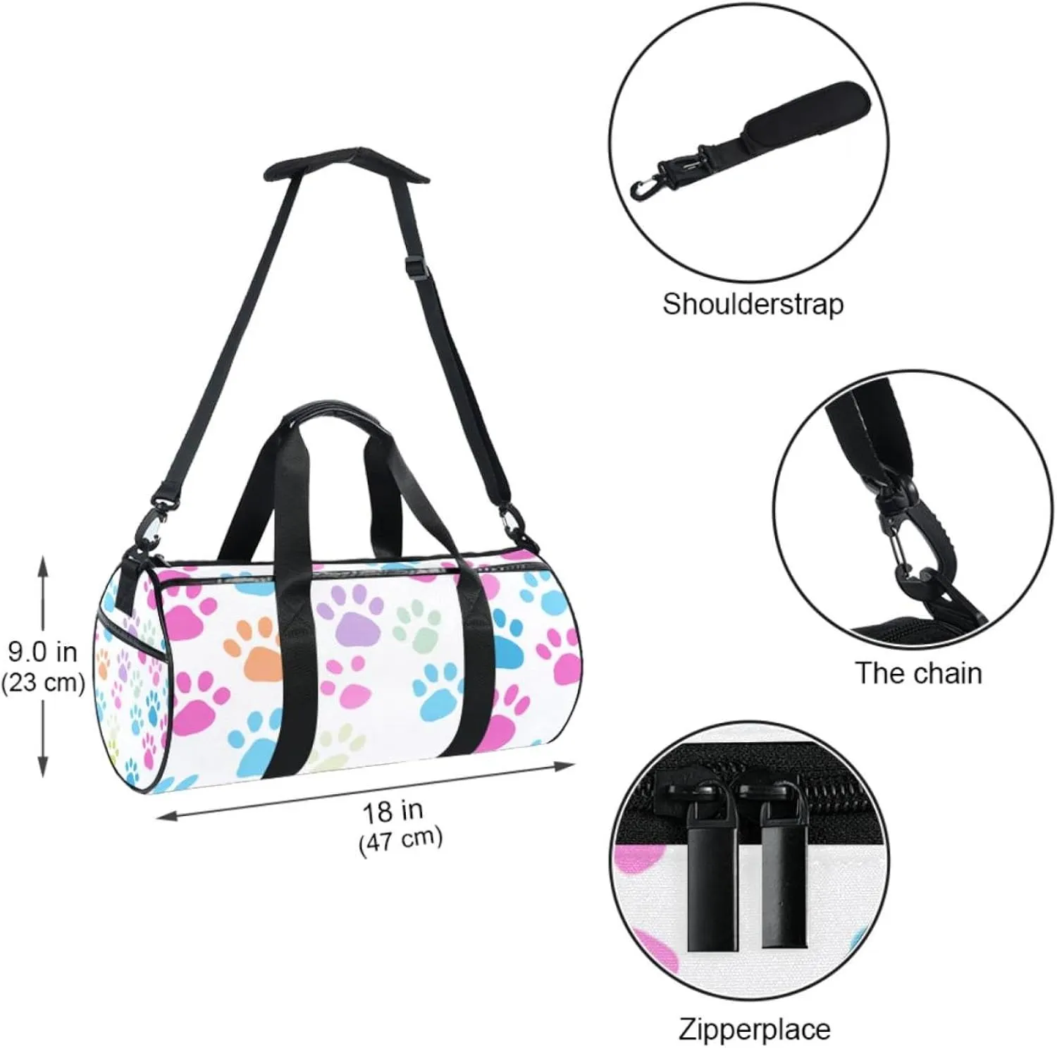 Gym Bags for Women,Duffle Bag for Travel,Colorful Dog Footprints Cartoon,Gym Bag for Men