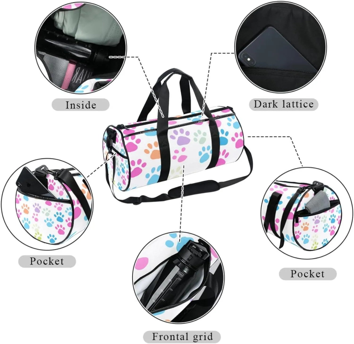 Gym Bags for Women,Duffle Bag for Travel,Colorful Dog Footprints Cartoon,Gym Bag for Men