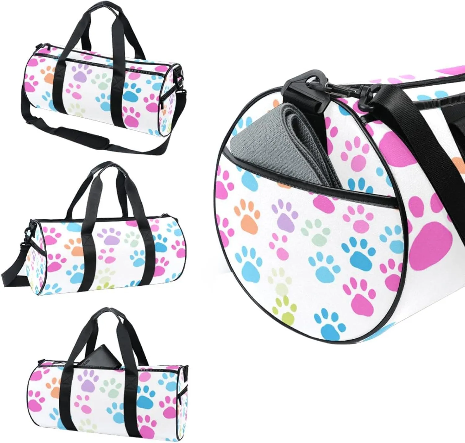 Gym Bags for Women,Duffle Bag for Travel,Colorful Dog Footprints Cartoon,Gym Bag for Men
