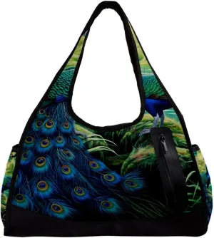 Gym Bags for Women,Duffle Bag for Travel,Vintage Colorful Blue Peacock,Gym Bag for Men