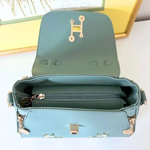 H1816 - Embroided Green Floral Handbag