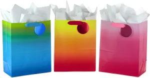 Hallmark 13" Large Gift Bags Assortment with Tissue Paper, 3-Pack (Colorful Ombré) for Valentines Day, Birthdays, Baby Showers, Bridal Showers, and More