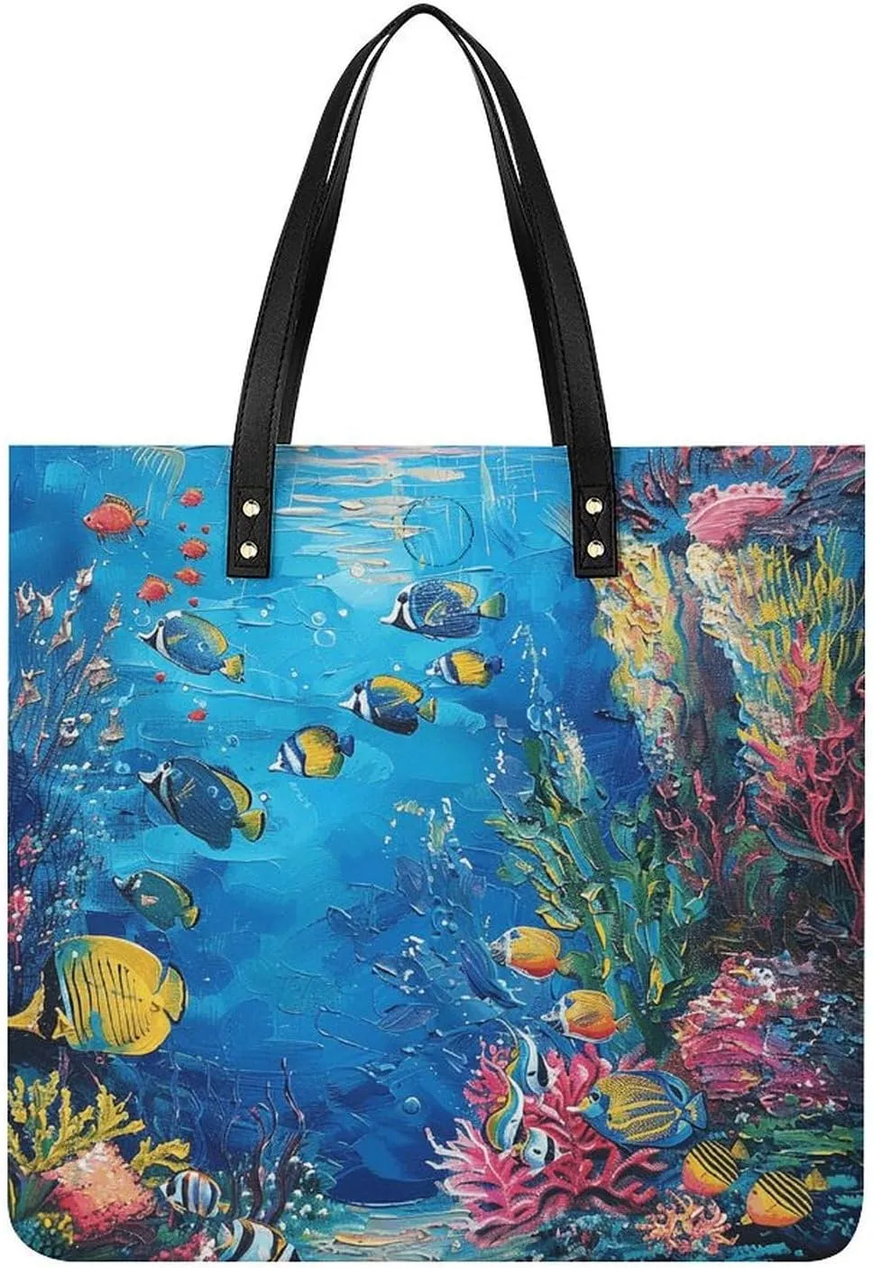 Handbag Leather Tote Bag Underwater Coral Reef Printed Beach Bag for Shopping Playing And Working