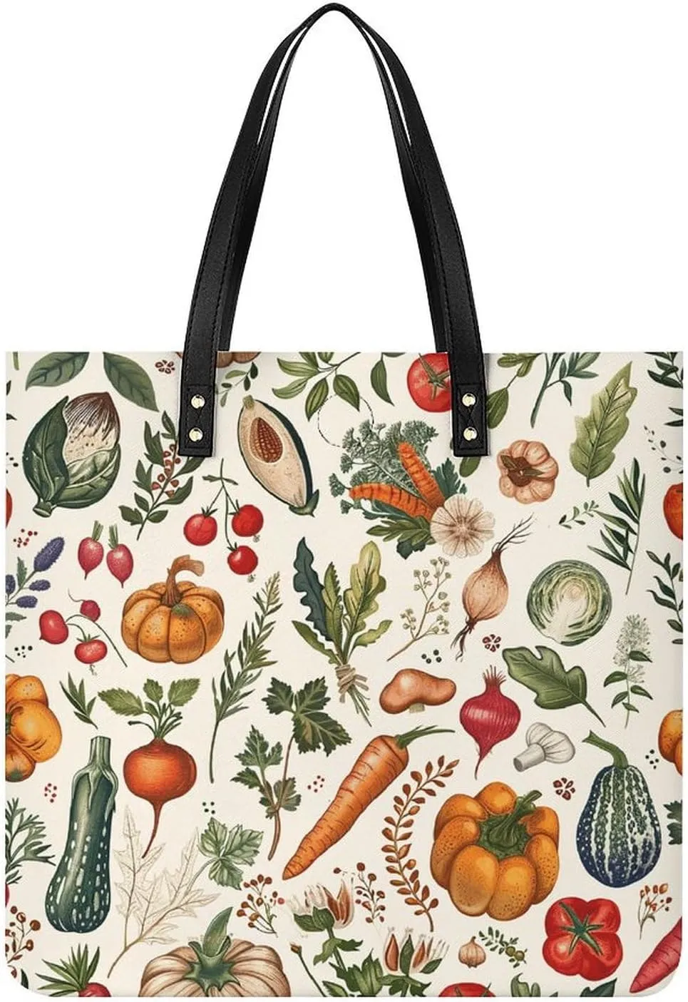 Handbag Leather Tote Bag Vegetables And Herbs Printed Beach Bag for Shopping Playing And Working
