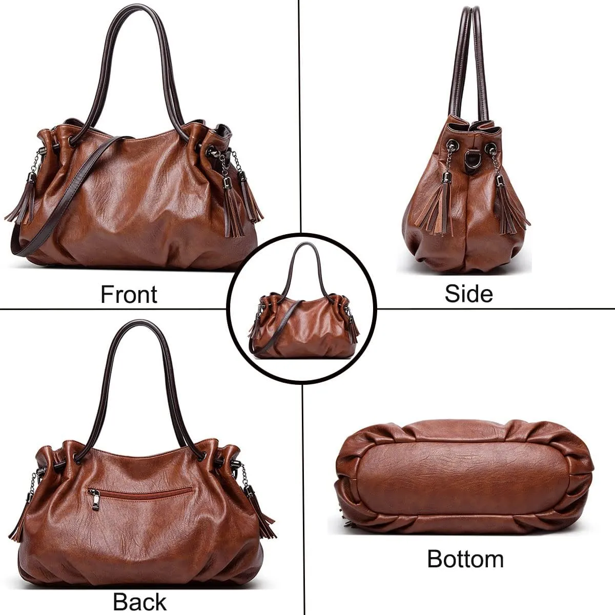 Handbags and Purses for Women Fashion Shoulder Bag Tassle Crossbody Bag Tote Satchel Top Handle Bag(Black)