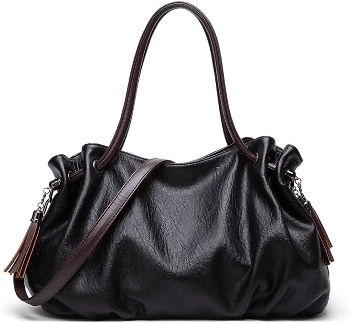 Handbags and Purses for Women Fashion Shoulder Bag Tassle Crossbody Bag Tote Satchel Top Handle Bag(Black)
