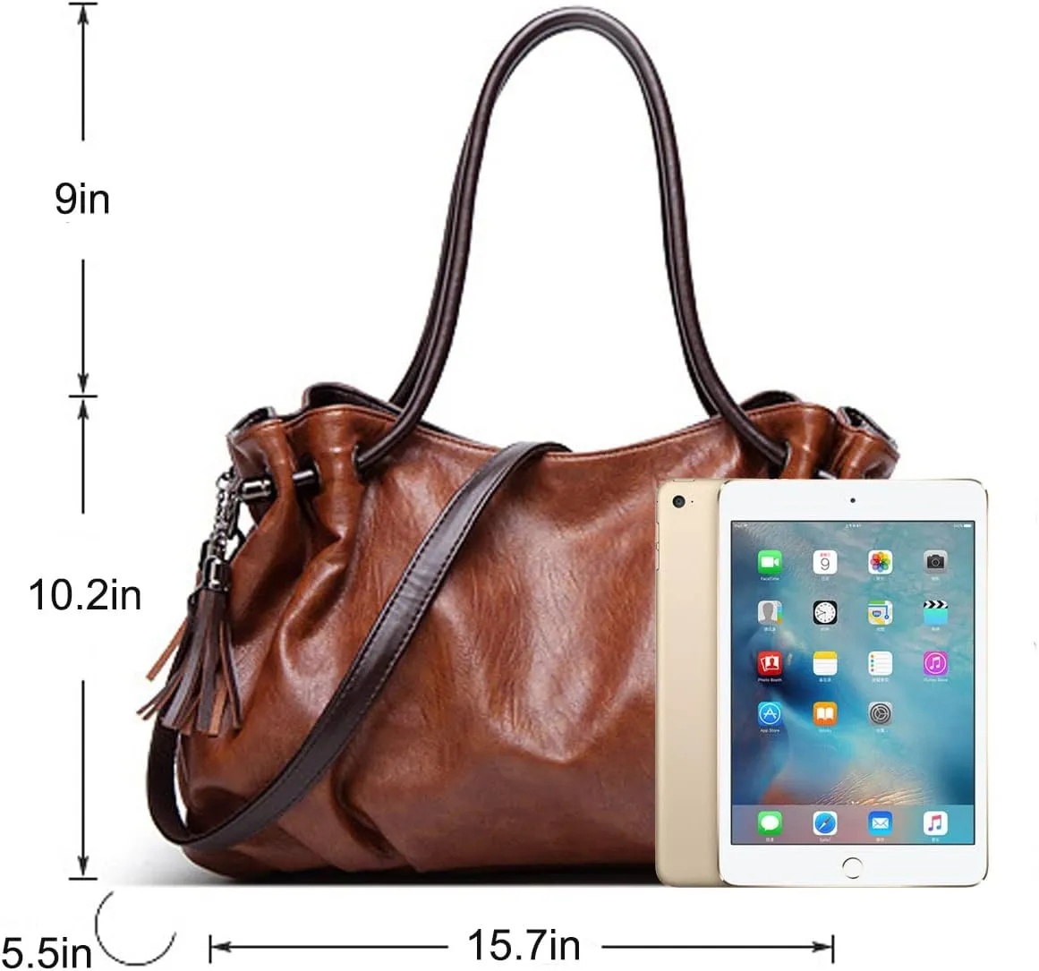 Handbags and Purses for Women Fashion Shoulder Bag Tassle Crossbody Bag Tote Satchel Top Handle Bag(Black)