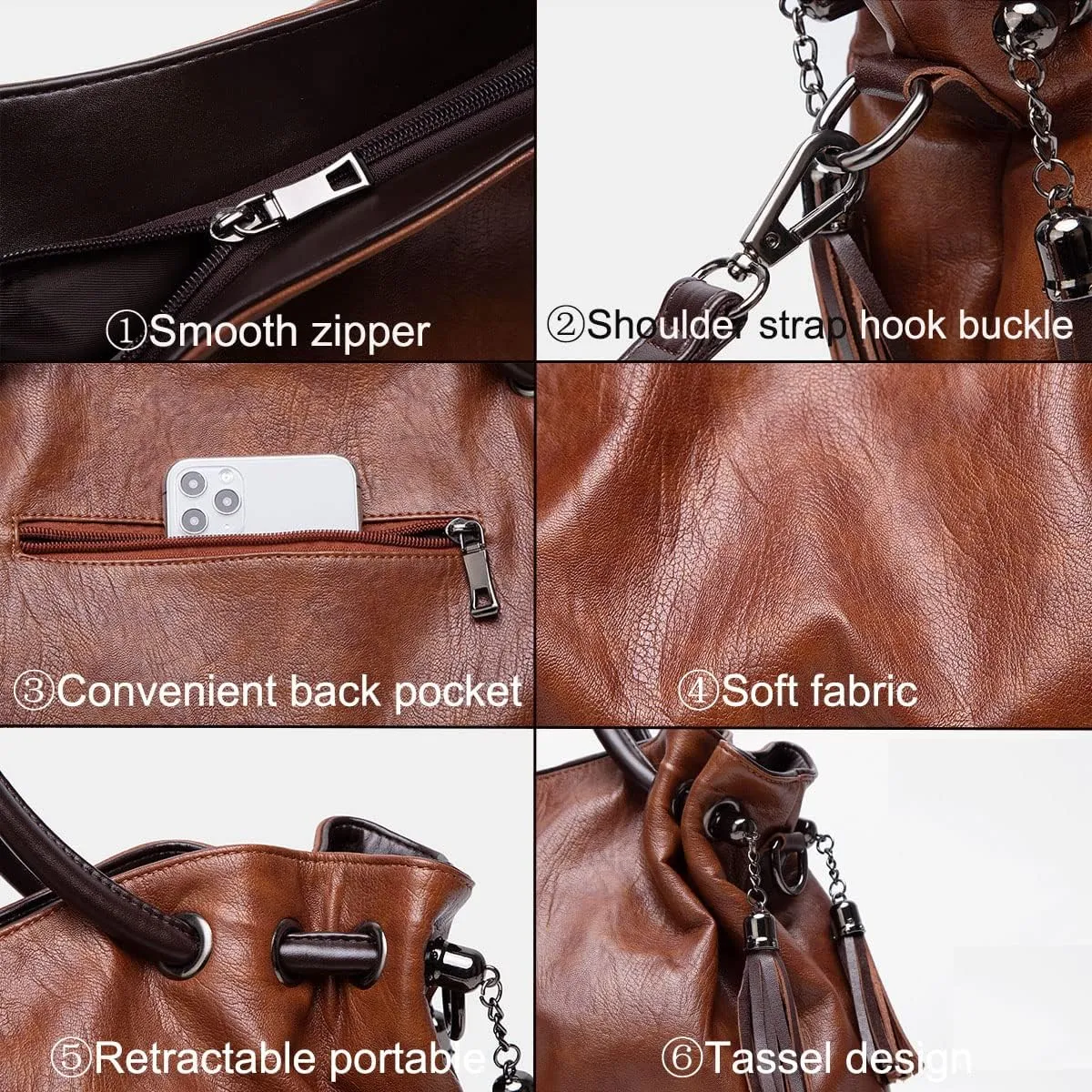 Handbags and Purses for Women Fashion Shoulder Bag Tassle Crossbody Bag Tote Satchel Top Handle Bag(Black)