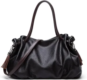 Handbags and Purses for Women Fashion Shoulder Bag Tassle Crossbody Bag Tote Satchel Top Handle Bag(Black)