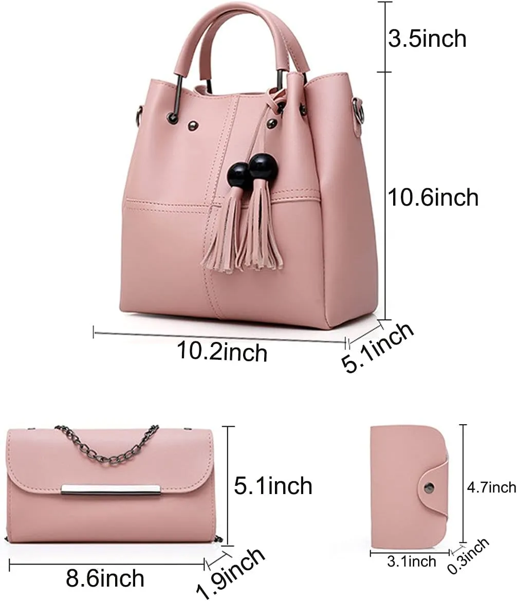 Handbags and Purses for Women Fashion Tote Bags Tassle Shoulder Bag Top Handle Satchel Purse Set 3pcs