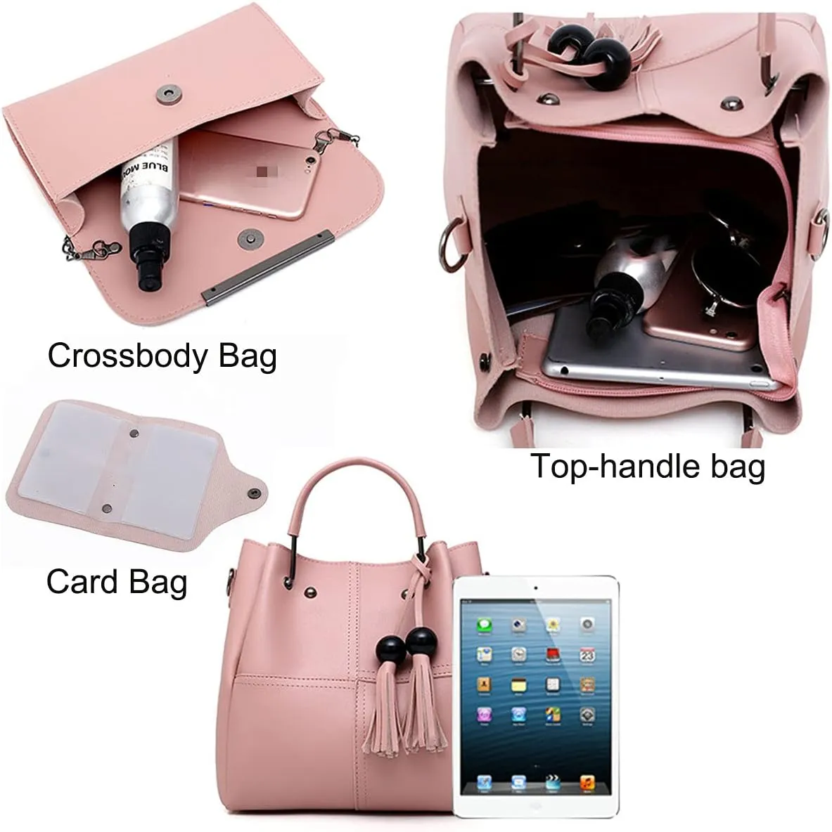 Handbags and Purses for Women Fashion Tote Bags Tassle Shoulder Bag Top Handle Satchel Purse Set 3pcs