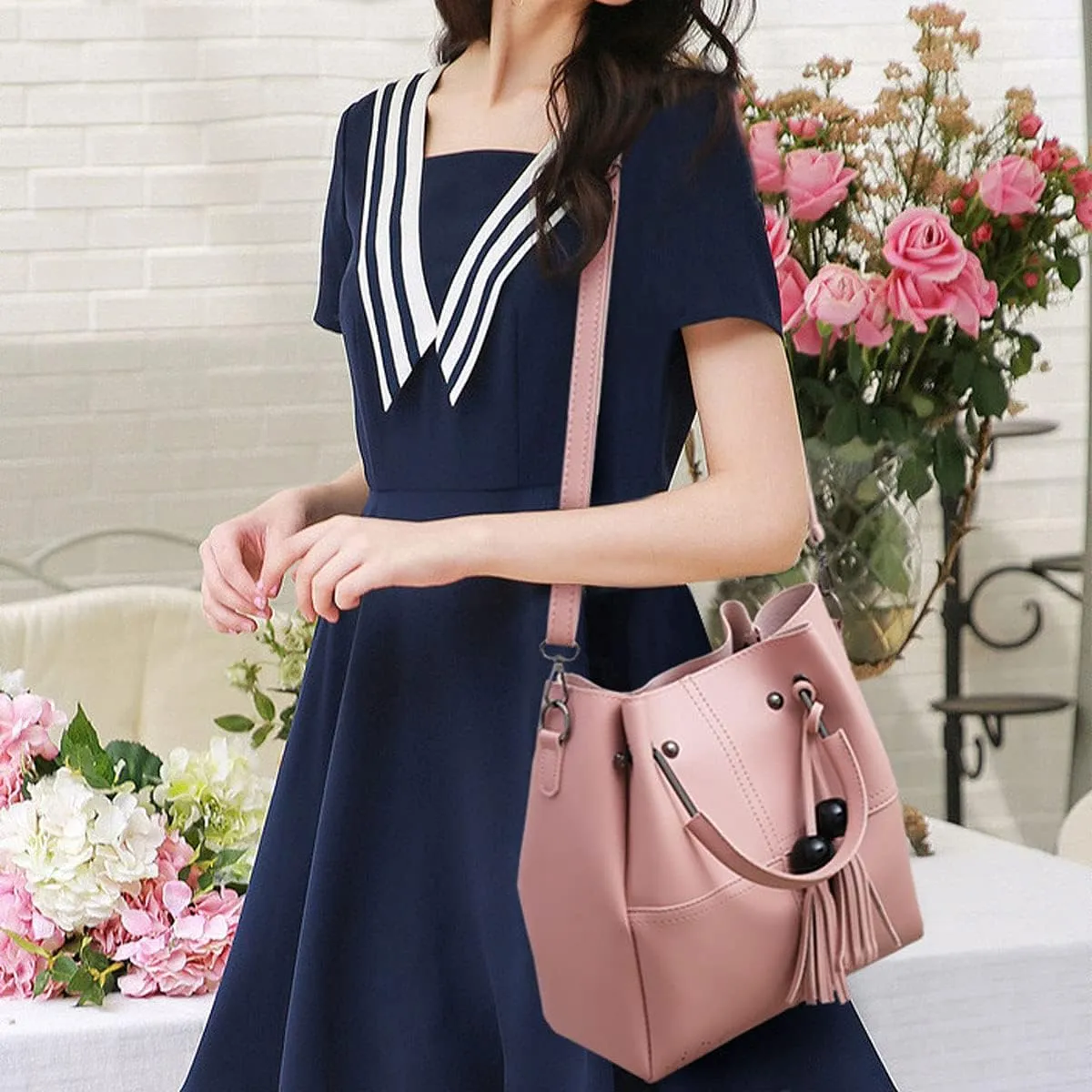 Handbags and Purses for Women Fashion Tote Bags Tassle Shoulder Bag Top Handle Satchel Purse Set 3pcs