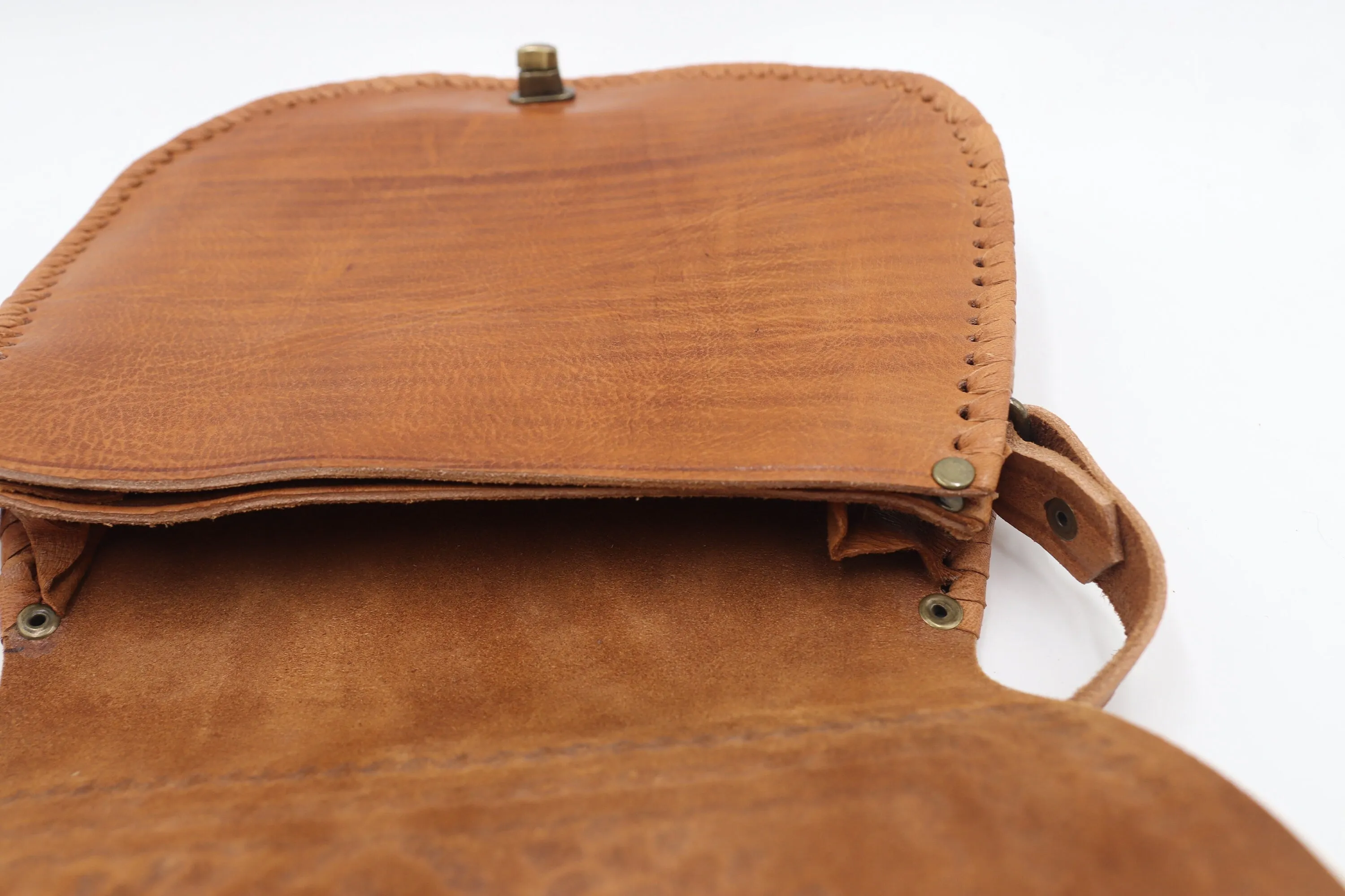 Handcrafted Leather Crossbody Bag in Camel Color