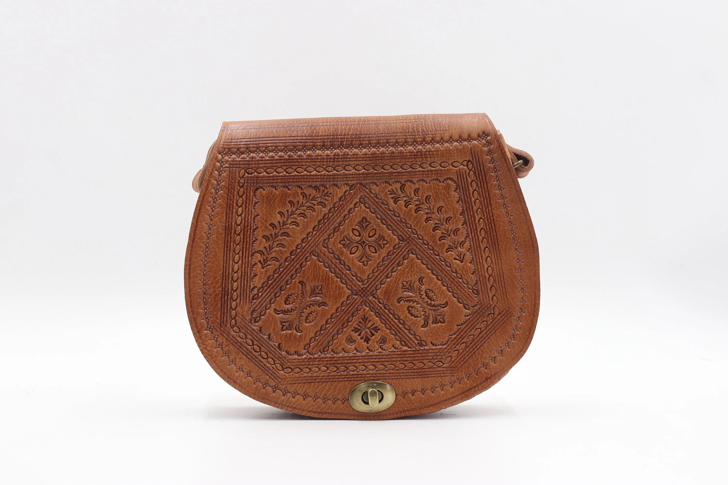 Handcrafted Leather Crossbody Bag in Camel Color