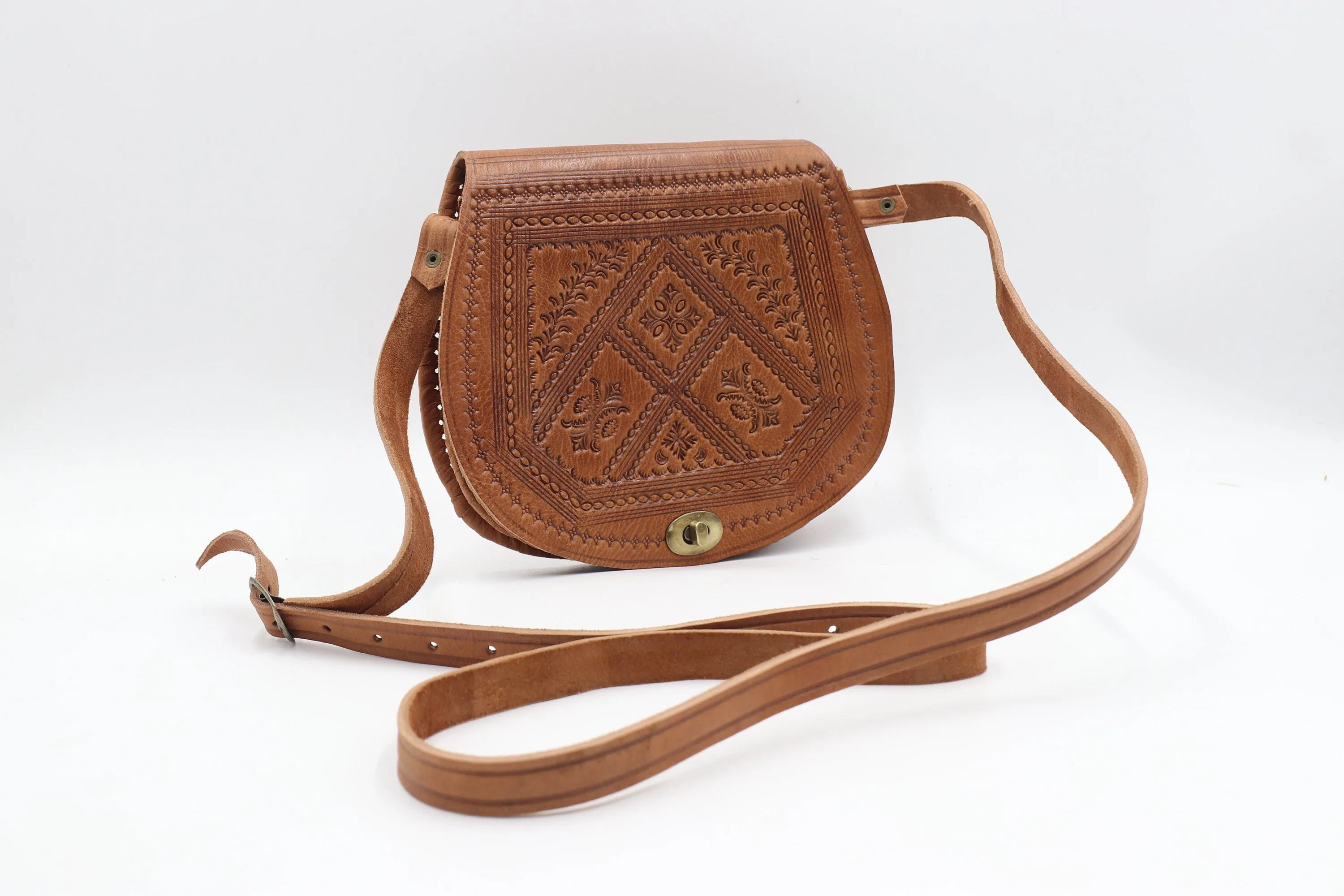 Handcrafted Leather Crossbody Bag in Camel Color