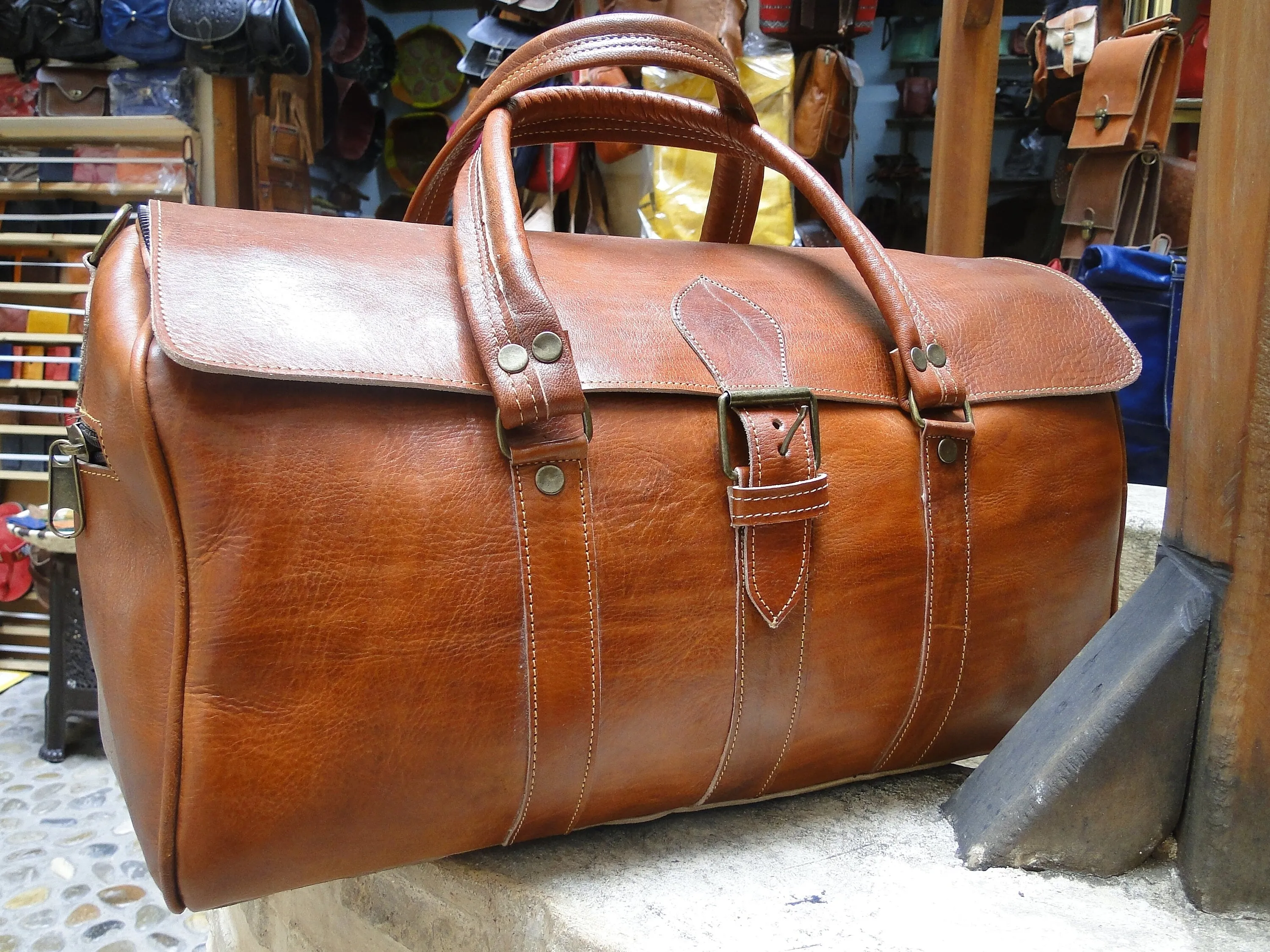 Handwoven Moroccan Weekender Bag - Authentic Leather Travel Companion