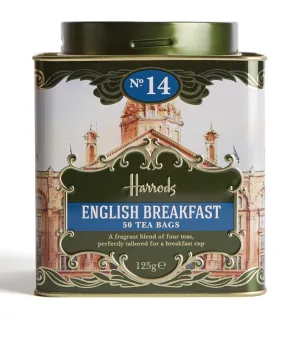 Harrods London. No. 14, English Breakfast 50 Tea Bags 125g 4.4oz GIFT TIN CADDY Seller Product Id HD2 USA Stock