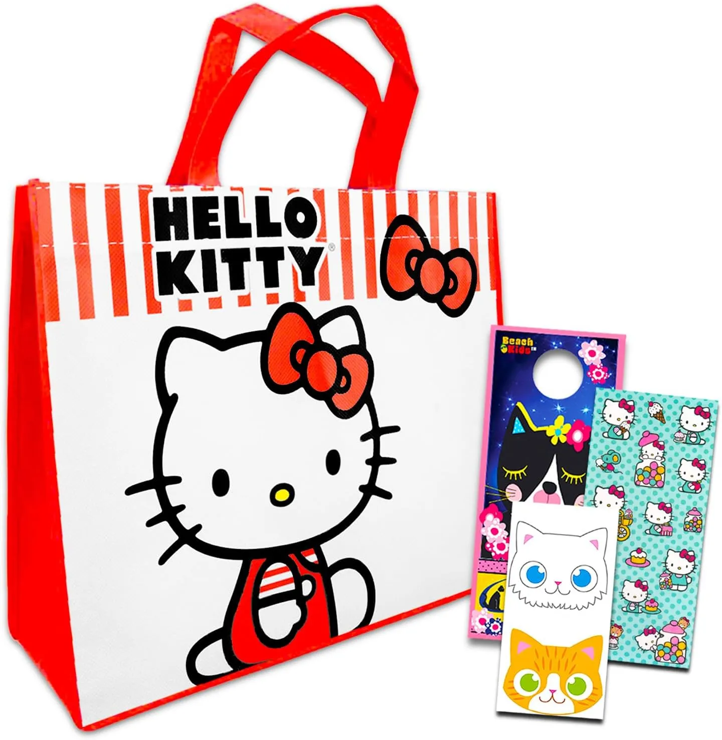 Hello Kitty Tote Bag Set - Bundle of Reusable Halloween Trick or Treat Grocery Bags, Stickers, More | Hello Kitty Goodie Bag Set for Kids
