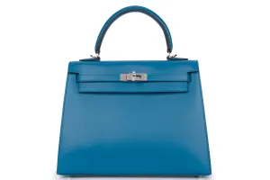 Hermès Kelly 25	Sellier	Tadelakt	Bleu Izmir	PHW