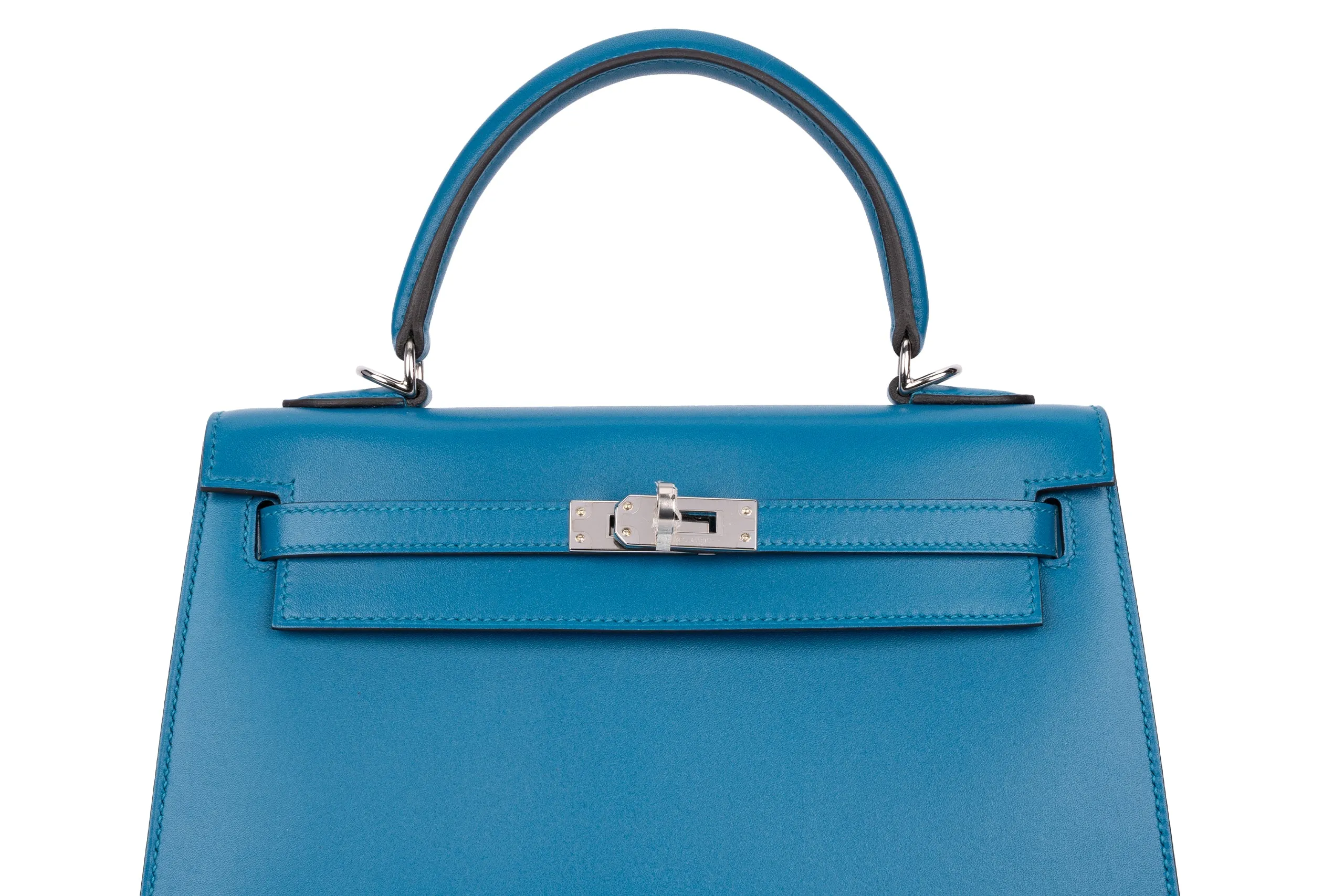 Hermès Kelly 25	Sellier	Tadelakt	Bleu Izmir	PHW
