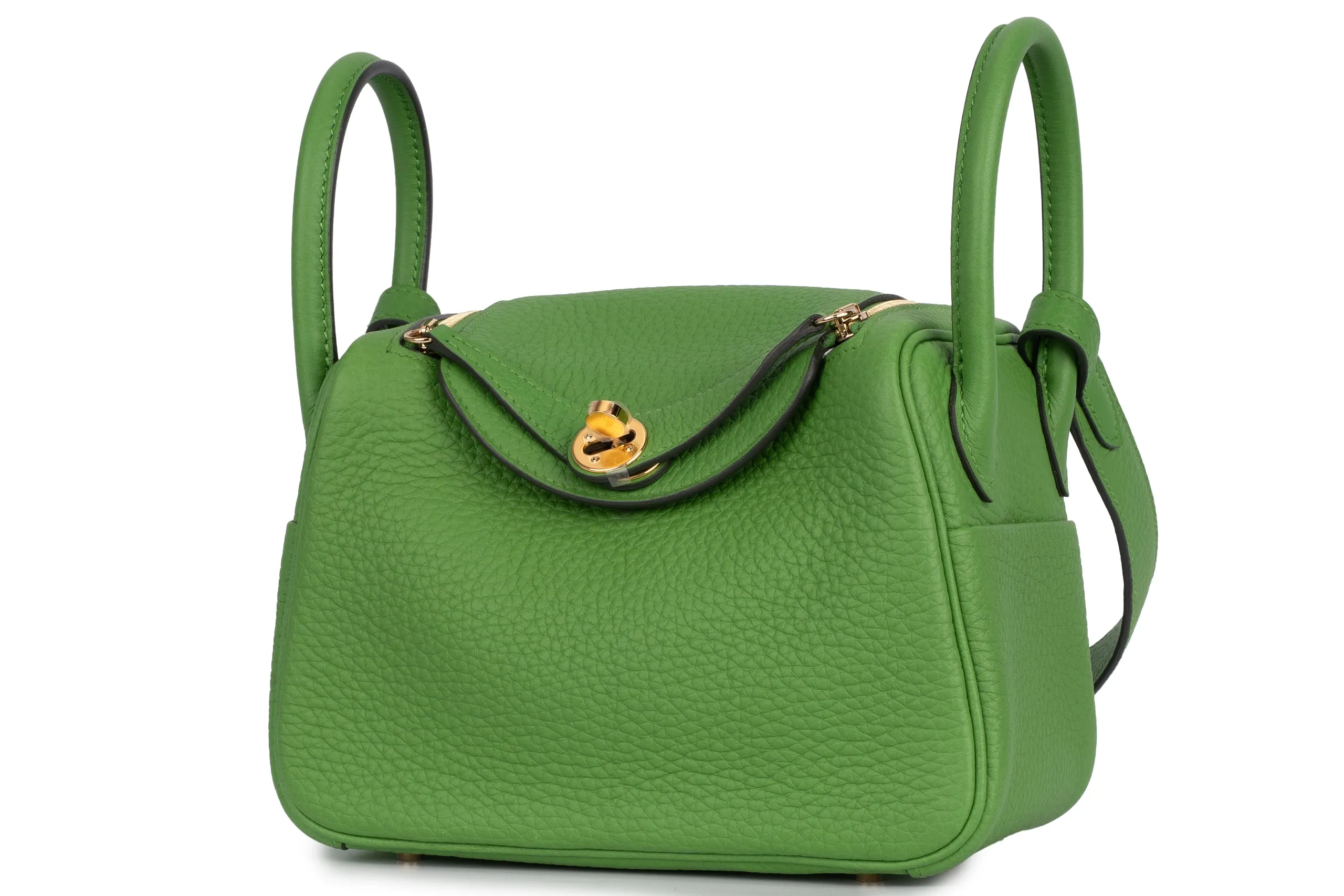 Hermès Mini Lindy Clemence	Vert Yucca	GHW