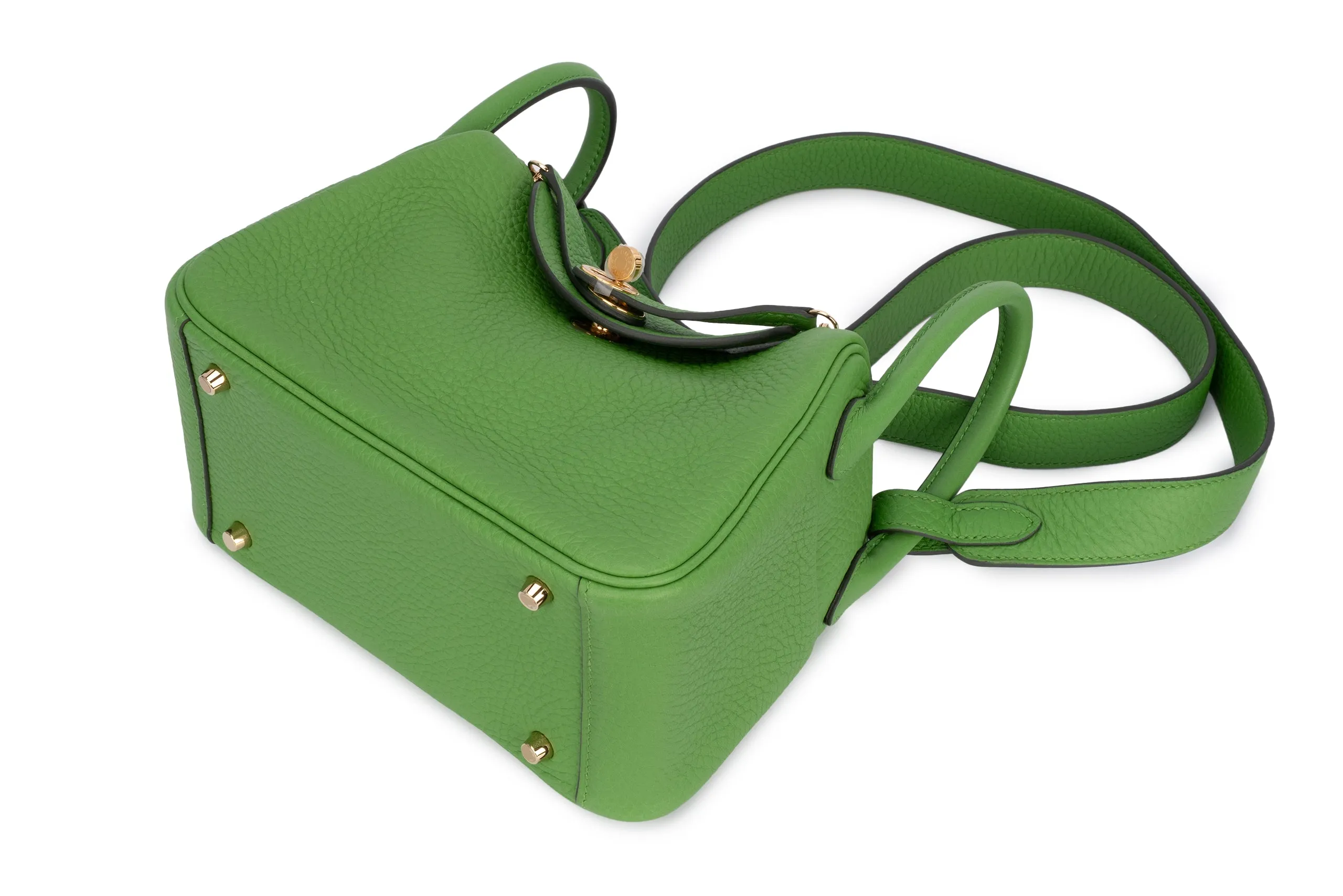 Hermès Mini Lindy Clemence	Vert Yucca	GHW
