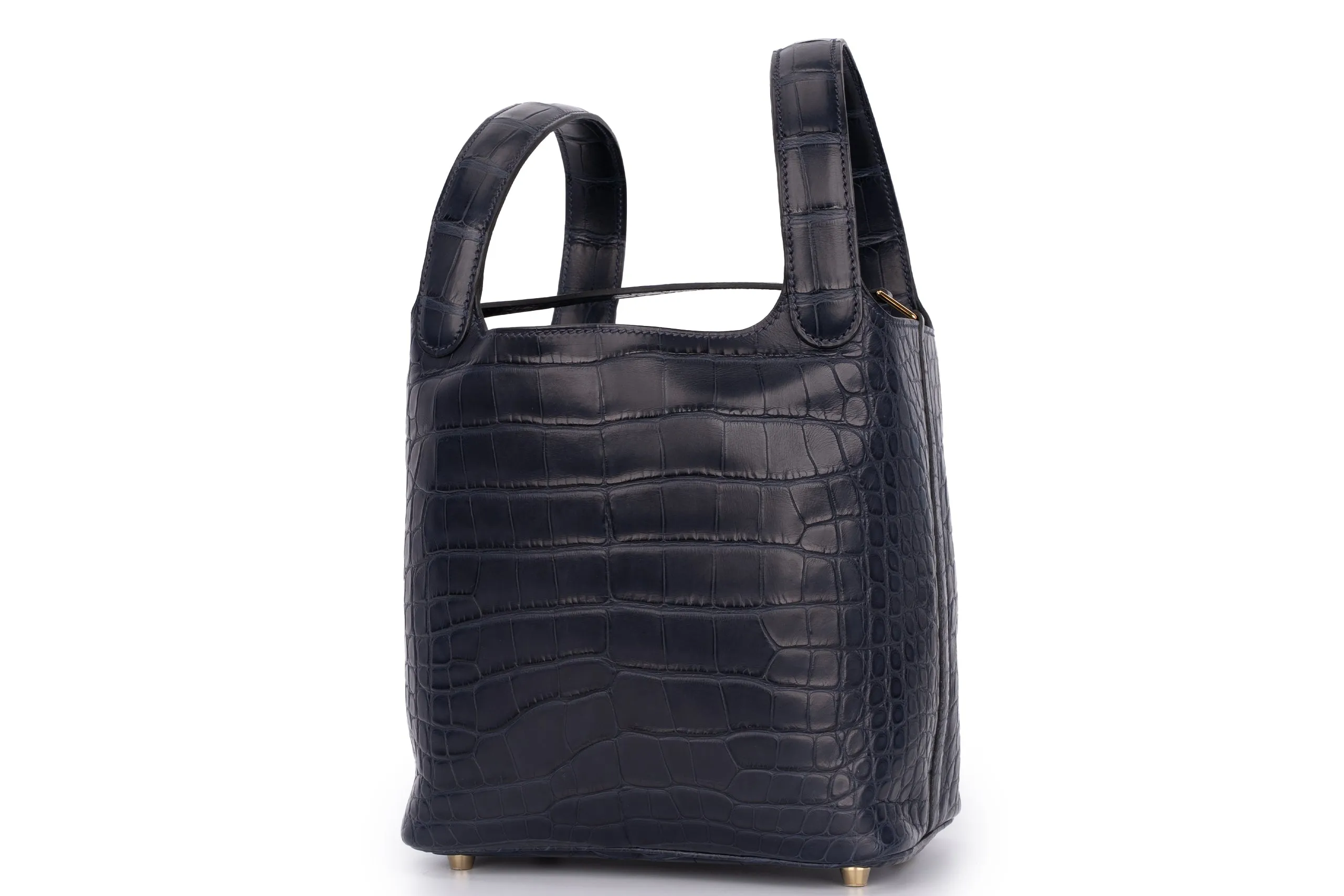 Hermès Picotin 18	Exotic	Alligator Mississippiensis	Bleu Indigo	GHW