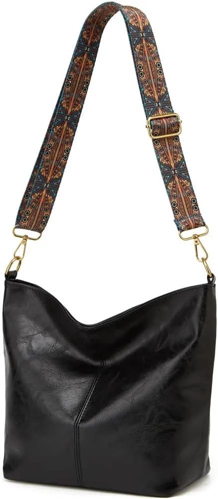 Hobo Bag for Women Crossbody Handbags Large Designer Ladies Bucket Purse PU Leather Shoulder Bags with Wide Shoulder Strap