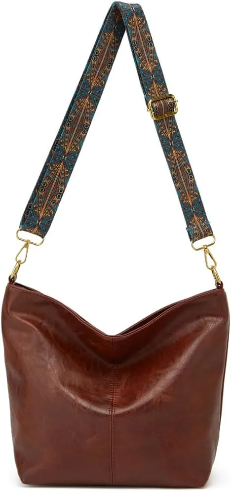 Hobo Bag for Women Crossbody Handbags Large Designer Ladies Bucket Purse PU Leather Shoulder Bags with Wide Shoulder Strap