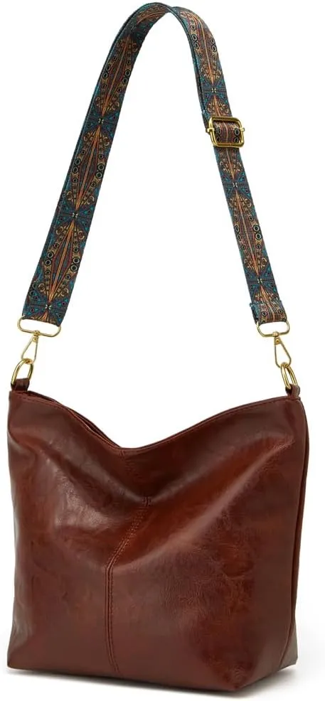 Hobo Bag for Women Crossbody Handbags Large Designer Ladies Bucket Purse PU Leather Shoulder Bags with Wide Shoulder Strap